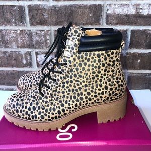 Leopard print combat boot